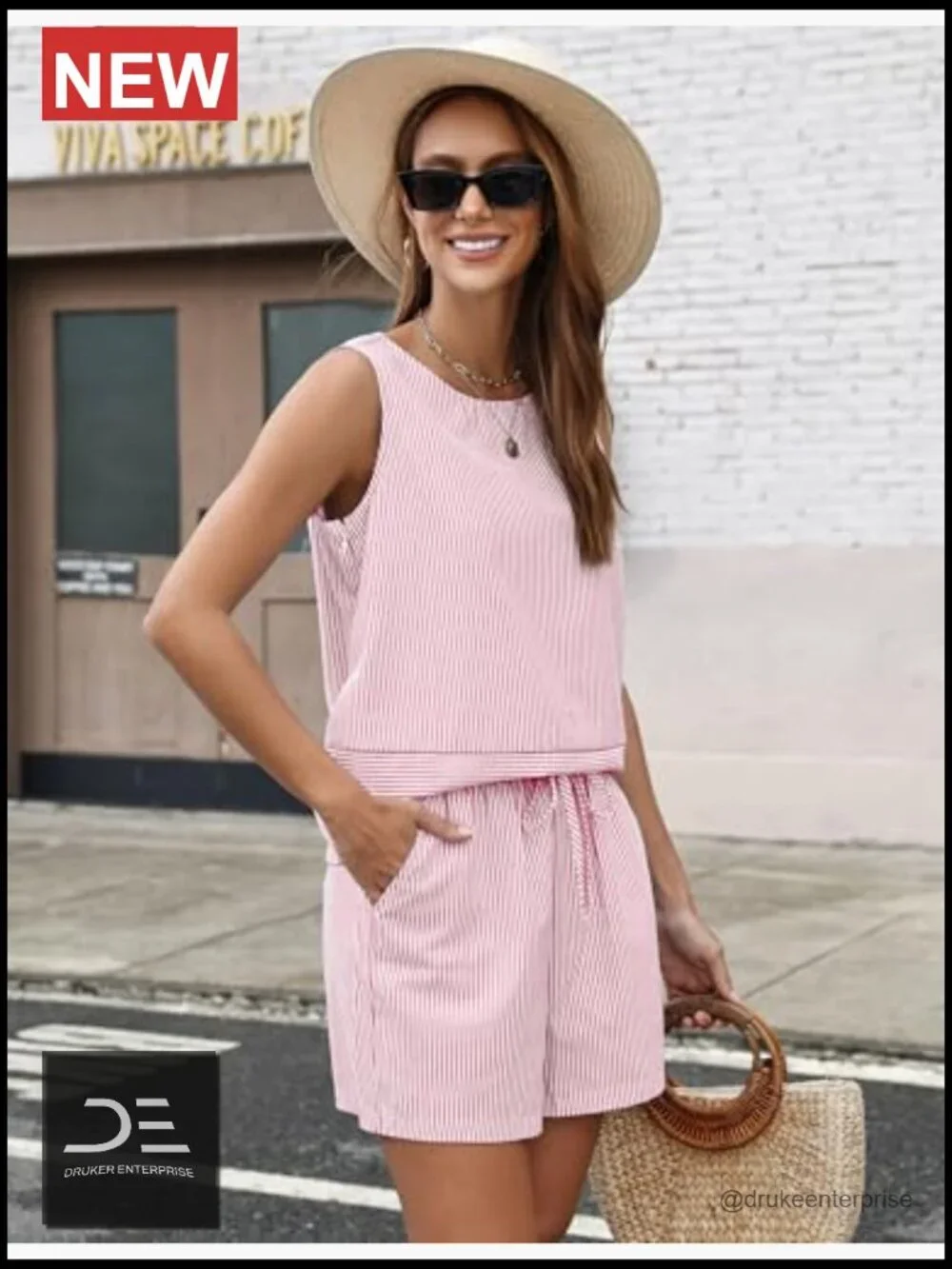 Women's 2 Piece Shorts Set Summer Tank Top Matching Pockets